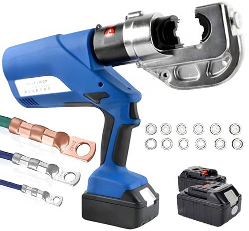 OZBME Rechargeable Crimping Tool Electric Hydraulic Cable Lug Crimper Pliers Lithium Battery Suitable For of Optical Fiber Cables with 12 Sets Crimp Dies