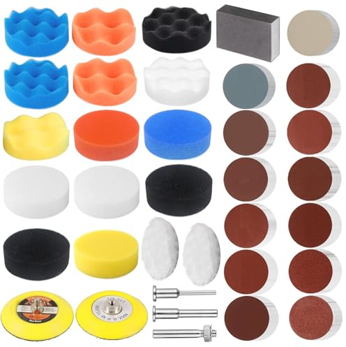 Set di 152 dischi abrasivi e spugne per lucidatura, set per la preparazione dei fari, rotondi, carta vetrata a umido e mole abrasive, spugna per lucidatura, lucidatrice auto, set per metallo, legno