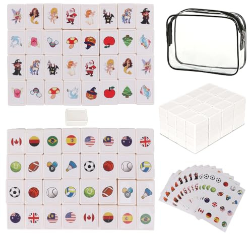 Nzkeuf Jeu Mahjong 2 Joueurs 65 Blocs de 30mm, Jeu de Seaside Escape Game de Mahjong, avec DIY Autocollantset Un Sac de Rangement, pour Famille Fête Faveur, Adultes et Enfants