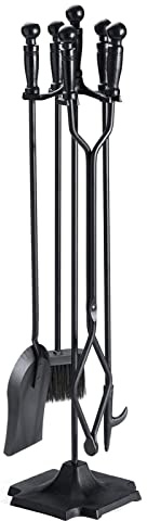 Fireplace Tool Set,Black Large Fireplace Tools Set with Square Base Indoor Outdoor Fireset Pit Stand Accessories Kit for Rustic Fireplaces Fire Tool Companion Sets for Home and Garden