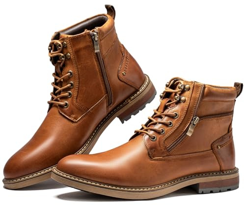 Arkbird Mens Casual Boots Genuine Leather Motorcycle Combat Chukka Zipper Ankle Dress Boot for Men