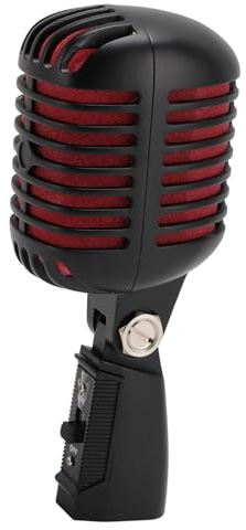 Gsycle Microfono vintage, professionale, retrò, dinamico, per voce, in lega di zinco, autotensionante, girevole, per feste KTV (nero)