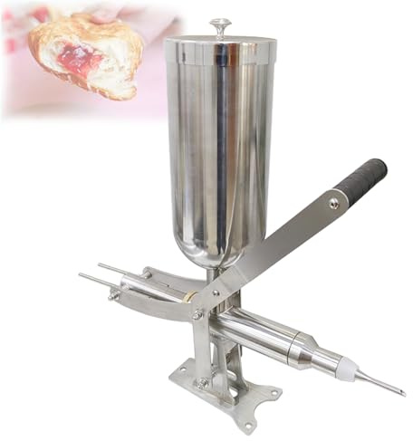 LjyAeono Manual Churros Maker Machine, Commercial Latin Fruit Donut Machine, Stainless Steel Jam Filling Machine, Desktop Cream Filling Machine for Kitchen Restaurant