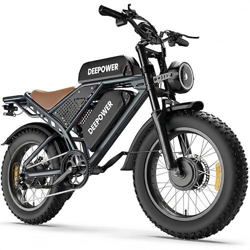 DEEPOWER Bicicletta elettrica, 20 Fat Tire, batteria rimovibile 48 V 60 Ah, autonomia 160-200 KM, 7 velocità, doppio motore e sospensione completa, bicicletta elettrica per adulti e uomini