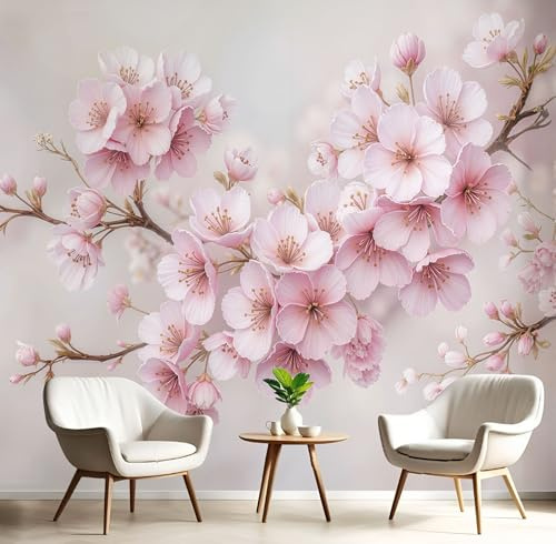 Carta da Parati fotografica Acquerello Fiori Ciliegio 200×140cm - Fotomurali in TNT Murale Floreale Illustrazione Decorazione da Muro Poster Gigante per Soggiorno Camera da Letto e Ufficio