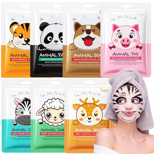 Animal Face Masks, Funny Sheet Mask Set, Skincare Gifts for Girls, 7PCS