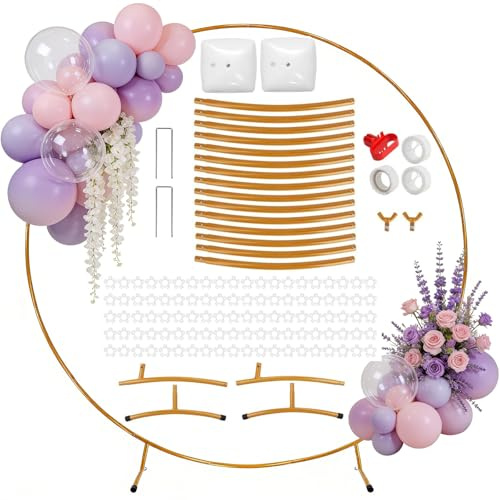 BUERPINKING Ballonbogen Ständer, Runde Ballonbogen Kit, 2.2M Metall Rundes Luftballon Bogen, Ballonbogen GestellLuftballonbogen für Hochzeit, Geburtstag Party, Graduierung Zeremonie (Gold)