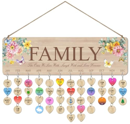 arricraft Kalender Geburtstagskalender Holz, Aquarellblumen Hängend Familien-Geburtstagstafel mit 100 Holz Tags Erinnerung Familie und Freunde Kalender für Schlafzimmer, Büro