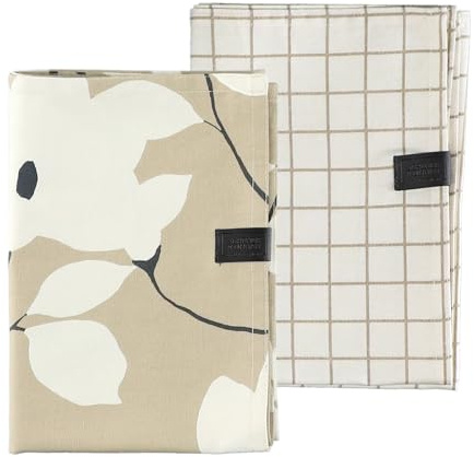 SCHÖNER WOHNEN Premium 2er Set Geschirrtücher Baumwolle Beige - 50x70cm klein - saugstarke Spültücher für Küche - Küchentücher ÖkoTex waschbar - Küchenhandtücher mit Aufhänger - Frühling