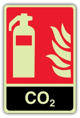 V Safety Glow In The Dark General CO2 estintore segnale – 300 x 450 mm – Realizzato in plastica rigida tripla fosforescente – Segnaletica antincendio – Made in Britain