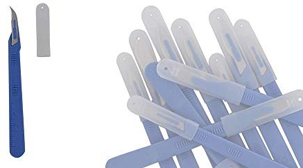 10x Einwegskalpell Klinge Figur 12 mit Schutz-kappe, Kosmetex Einmal Skalpell, einzeln steril verpackt, Figur 12