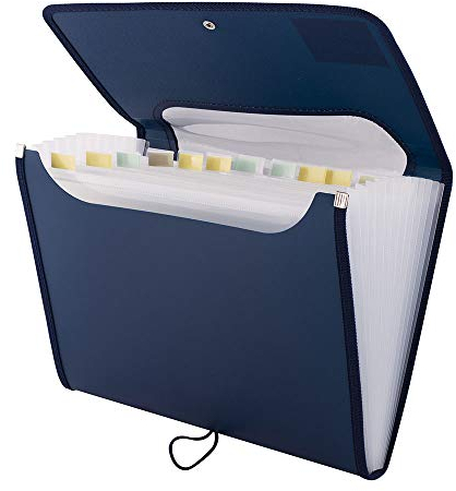 D.RECT 5590 Fächermappe Ordnungsmappe Erweiterbar Tragbar Aktenordner Dokumentenmappen, runder Gummizug mit Verschlussknopf, für Haus, Schule und Arbeitsreise12 Fächer A4 Marineblau