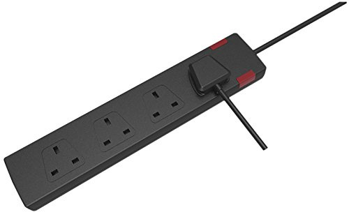Netagon 4 Gang Way 13A UK Plug Extension Lead with Neon Indicator Fitted (2m, Black)