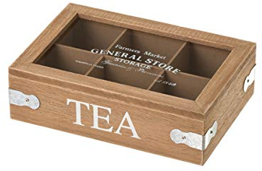 LOLAhome Caja de té de Madera y Cristal Beige de 7x16x24 cm