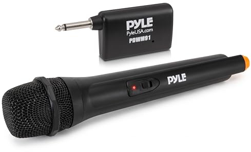 Pyle Portable VHF Wireless Microphone System - Professional Battery Operated Handheld Dynamic Unidirectional Cordless Microphone Transmitter Set W/Adapter Receiver, for PA Karaoke DJ Party, Black