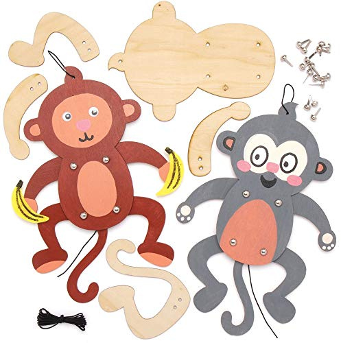 Baker Ross AT770 Holzpuppen-Set, frecher Affe, Kunst- und Bastelprojekte für Kinder, 4 Stück
