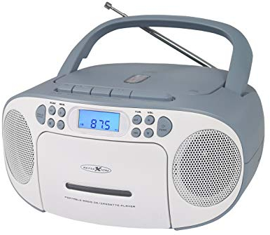 REFLEXION CD-Player mit Kassette und Radio für Netz- und Batteriebetrieb (PLL UKW-Radio, LCD-Display, AUX-Eingang, Kopfhörer-Anschluss), weiß/blau, RCR2260