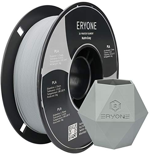 ERYONE Matte PLA 3D Drucker Filament 1.75mm, Maßgenauigkeit +/- 0.03 mm, 1 kg 1 Spule, Matte Grau