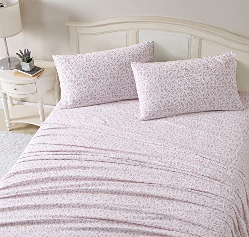 Laura Ashley - Twin Sheet Set, Cotton Flannel Bedding, Brushed for Extra Softness & Comfort (Paisley Prance Pink, Twin)