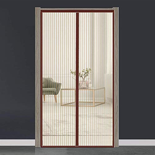 GOUTUI Fliegengitter Tür Insektenschutz 100x205cm Schließen Insektenschutz Fliegennetz Vorhang Montieren Ohne Bohren für Holz, Eisen, Aluminium Türen und Balkon, Brown A