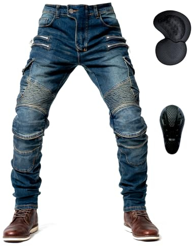 oFzimTo Pantaloni Moto Uomo con Protezioni, Jeans Moto Uomo Elasticizzati con Copertura Protettiva di Seconda Generazione, Marchio CE (EN1621-1:2037)