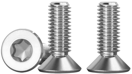 Drenky Senkkopfschraubenset, Edelstahlschrauben V2A VA A2 mit Torx-Kopf, DIN 7991 / ISO 10642 Senkkopfschrauben, Edelstahlschrauben silberfarben, Senkkopfschrauben, 10 Stück M6 X 16mm, Silber
