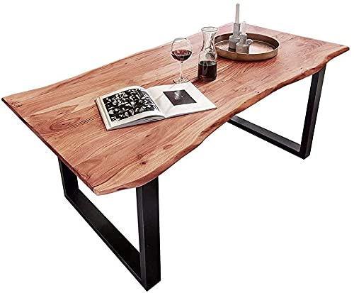 SAM Esstisch Quarto 180x90 cm Akazie Natur/U-Gestell schwarz | massiv, Echte Baumkante, Akazienholz naturfarben, Tischplatte 26 mm, Industrial-Design, Baumkantentisch, Esszimmertisch