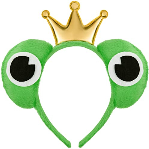 Balinco Frosch Haarreif mit goldener Krone, Lustiges Kostüm-Accessoire für Karneval & Fasching, Grün, Froschkönig, Junggesellenabschied Zubehör