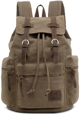 VARLIVOO Mochila Hombre Vintage en Lona para Portátil 14 Pulgadas