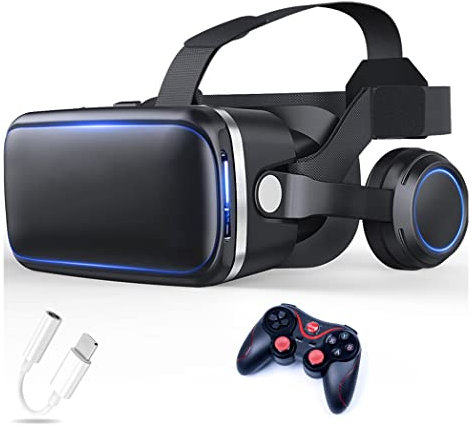 JYMYGS Gafas de Realidad Virtual, 3D VR Gafas con Controlador Bluetooth para Juegos Visión Panorámico VR Glasses para iPhone 13 Pro Max/13 Pro/13/12/11, para Samsung Galaxy S21, Huawei, Xiaomi