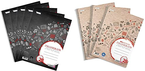 Landre Collegeblock A4, kariert, mit Rand, 80 Blatt, Rot, 5 Stück & Collegeblock A4 Recycling, kariert, 80 Blatt, 3er Pack