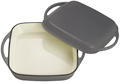 Echtwerk Universalbräter und Pfanne 2-in-1 Set, Gusseisen Auflaufform mit Deckel, Gusseisentopf mit Emaille-Beschichtung, Für Backöfen, Grill, BBQ und Induktion geeignet, Grau, 1,5 L, Ø 24,6 cm