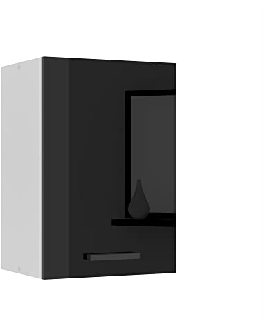 Belini Hängeschrank Küche, Küchenschränke SG. Breite 40 cm. Oberschrank mit 1 Tür, Küchenhängeschränke, Wandschrank Hängend, Schwarz Hochglanz