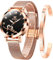 OLEVS Damen Armbanduhr Roségold Herz Diamant Quarzwerk Mädchen Damen Armbanduhr Schwarzes Gesicht Mesh-Gürtel Uhr Armband Geschenk zum Valentinstag