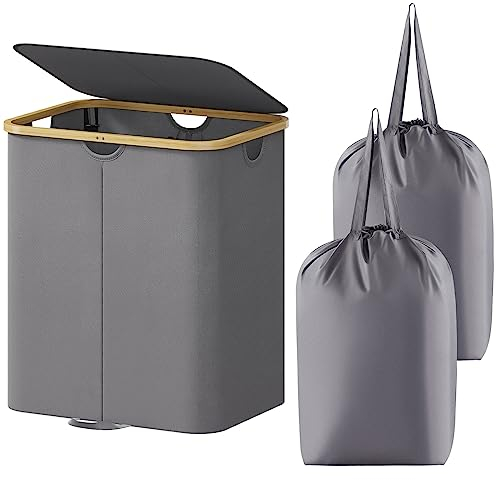 Lifewit 120L Pfandflaschen Sammelbehälter 2 fächer mit Deckel, Groß Pfandflaschen Behälter 2 Tragetasche für ErhaltenFlaschensammler eignet Sich für Küche, Küche Abstellraum Flaschentasche, Grau