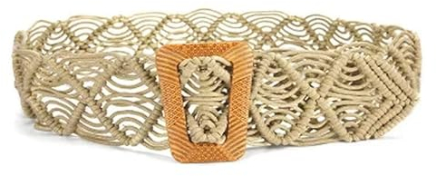 GIMIRO Gewebter Gürtel für Frauen Bohemian Taillenband [5 x 100cm] Wax Cord Hohler Taillengürtel mit Leiter Schnalle Ethnische Stil Mode Accessoires Kleid Dekoration (Apricot)