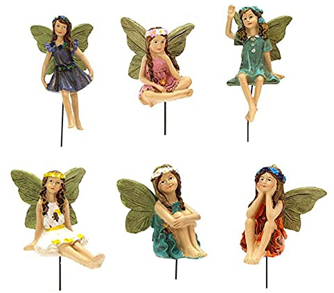 LSRVNM 6 Pcs Garden Fairy Statue, Flower Fairy Ornaments, Fairy Garden Accessories, Resin Miniature Fairies Figurines for Garden Yard House Plant Decoration