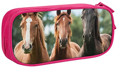 FLYIFE Große Federtasche mit Tieren, Pferde, mit 2 Fächern, Federmäppchen, Bleistiftbeutel, Organizer für Mädchen, Jungen, Studenten, Schule, Büro, Universität, rose, Einheitsgröße, Schulranzen