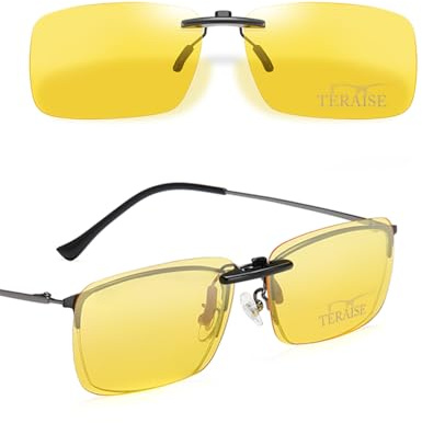 TERAISE Polariserade solglasögon klämma över glasögon bländskydd UV400 clip on solglasögon för män kvinnor körning, GUL, 60*41mm