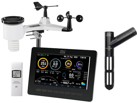 Bundle aus dnt WiFi-Wetterstation WeatherScreen PRO, Wetter- und Raumklima stets unter Kontrolle, Datenlogger-Funktion, App, Schwarz/Weiß, DNT000008 + dnt DNT000019 Bodenfeuchtesensor, schwarz