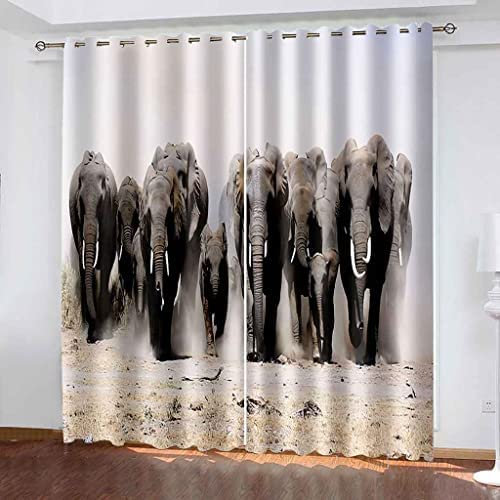 Vorhang, Kinderzimmer, 3D Tierischer Elefant 182(B) X214(H) cm Kindervorhänge Mit Ösen, Polyestervorhänge, Wärmeschutzvorhang, Blickdichter Vorhang Mit Ösen, Kindervorhänge Für Wohnzimmer, Schlafzi