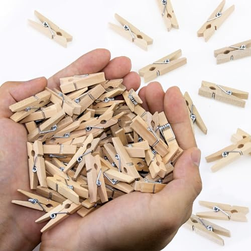 100 mini pinzas de madera, pequeñas pinzas de madera, mini pinzas para la ropa, pinzas decorativas de madera, pinzas decorativas naturales para bricolaje, pinzas de madera pequeñas para fotos, pared
