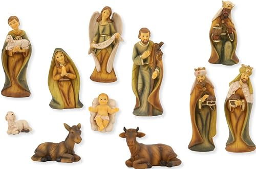 FADEDA 11x Krippenfiguren modern, Holzoptik/Höhe:9 cm/handbemalt/detailgetreue Krippen Figuren - Weihnachten Tisch Dekoration Krippe Zubehör