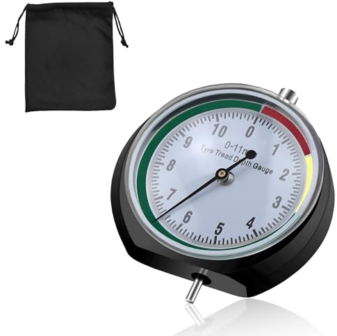 Misuratore di Profondità di Pneumatici Misuratore Profondità Battistrada Quadrante con Borsa Misuratore Battistrada Pneumatici 0-11mm per Moto, Auto, Camion