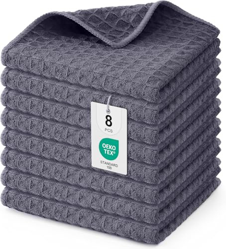 Moosfor mikrofiberdukar set om 8, 30 x 30 cm, diskhanddukar, mörkgrå