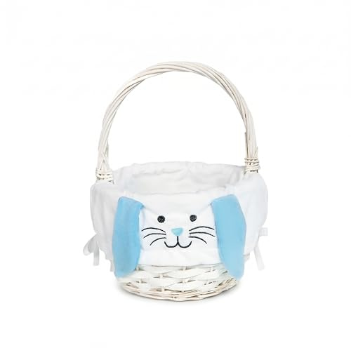 Wickerfield Easter Basket Wicker Basket with Handle for Easter Egg Hunt Kids Children Party Flower Craft Gift (Round, Blue)