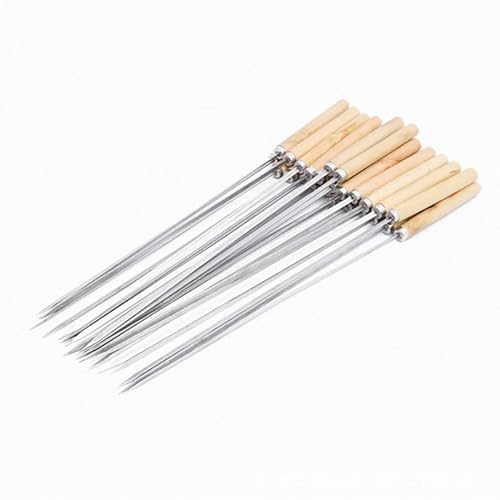 Purzen Kebab-Spieße BBQ-Grillspieße Edelstahlstäbchen Wiederverwendbar mit Holzgriff Ideal für Schaschlik Kabob Hühnchen Garnelen und Gemüse,30PCS