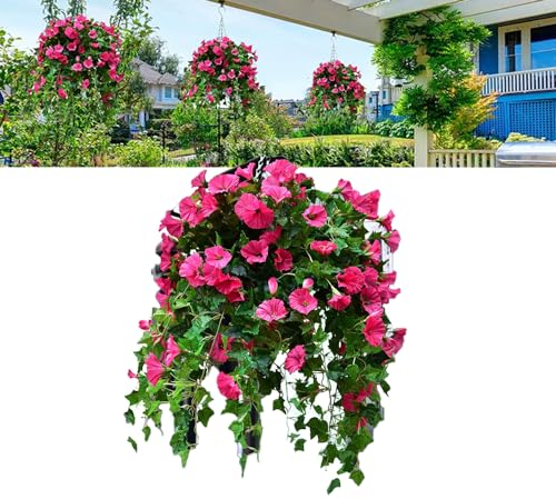 DYJAGYO UV simulierte künstliche Blumen, 24 Bündel künstlicher Petunien, hängende Pflanzgefäße für drinnen und draußen, UV-beständige und realistische künstliche Blumen (Rose,2Pcs)