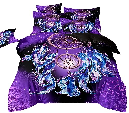 ZZTBQ Traumfänger Schmetterling Lila Blau Feder Kinderbettwäsche 100x135 Baby Bettwäsche Exotisch Boho Stil Bettbezug und Kissenbezug-Set Baby Bettwäsche Set für Kleinkinder und Babybetten
