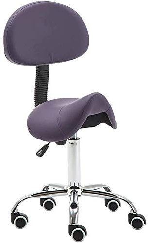 Sattelhocker, Drehhocker höhenverstellbar, Praxishocker drehbar, Friseurhocker, Kosmetikhocker, Rollhocker, Arbeitshocker, Drehstuhl (Farbe: Lila, Größe: mit Rückenlehne)